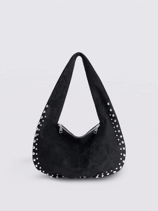 Studded Suede Shoulder Bag