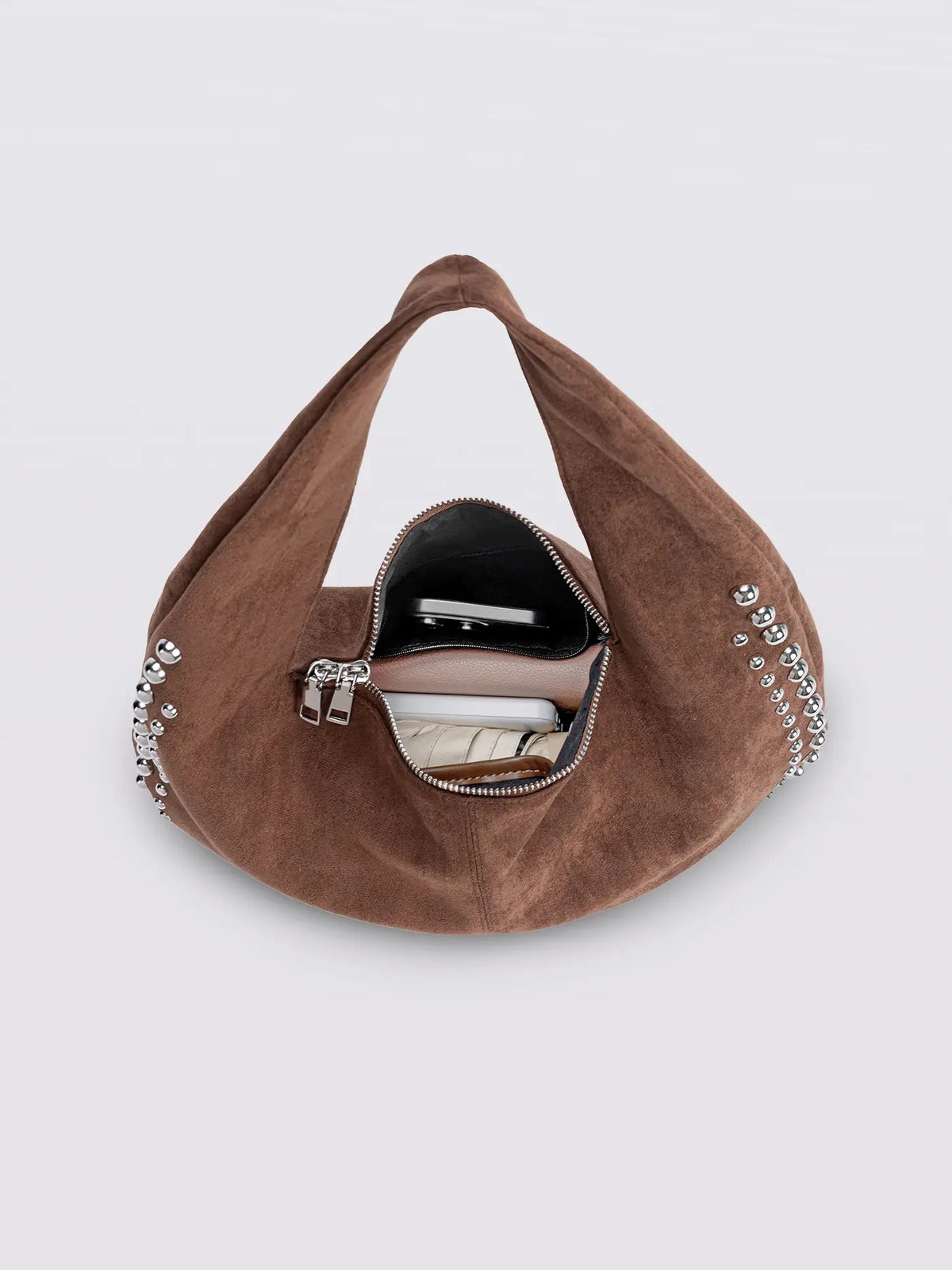 Studded Suede Shoulder Bag